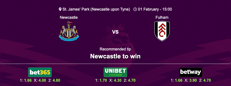 Newcastle vs Fulham 01 February