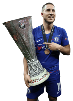 Hazard holding UEFA Europa League Trophy