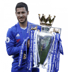 Hazard holding the English Premier League Trophy