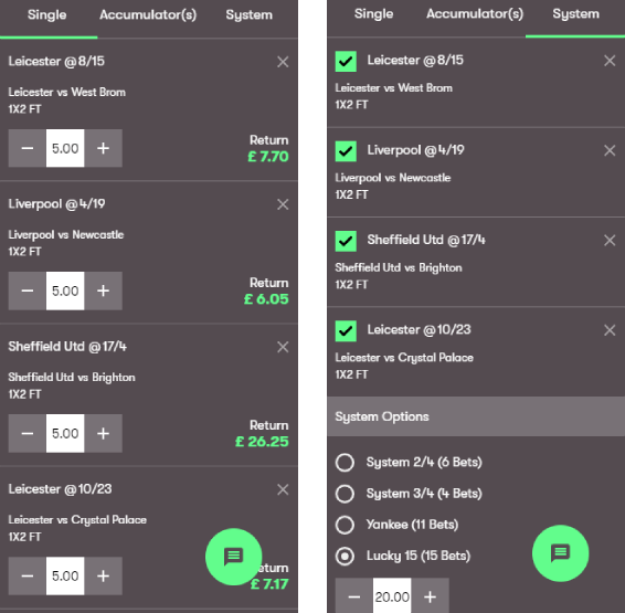 Staking a Lucky 15 Bet is very easy procces