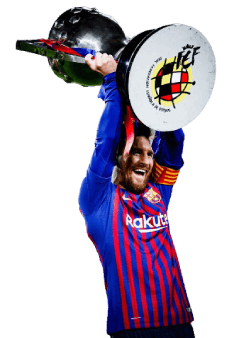 Messi holding La Liga Trophy