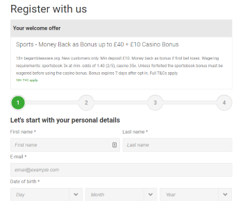 Unibet's registration proccess